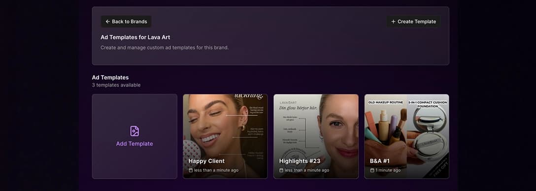 Ad Template Library Interface - Creative asset management platform